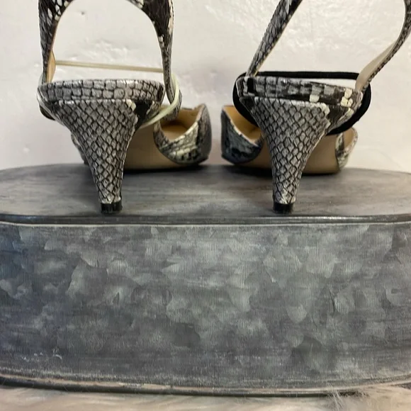 #0172 Nine West Black and Gray Snakeskin Low Heels with Wrap Ankle Strap-6.5 - Picture 8 of 11